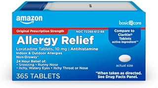 Amazon Basic Care Allergy Relief Loratadine Tablets 10 mg, White, 365 Count