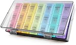 MOLN HYMY XL Organisateur hebdomadaire de pilules 3 Times Daily, 7 Boîte de jour avec double protection, grande capacité pour les vitamines et suppléments, multicolore (multicolore)