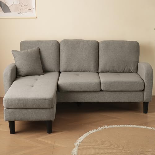 Crlnaup Sofá esquinero en forma de L con chaise longue – Sofá de 3 plazas, 166 x 118 x 77 cm, tela de lino de algodón transpirable, patas de plástico, diseño modular, ideal para salones, apartamentos