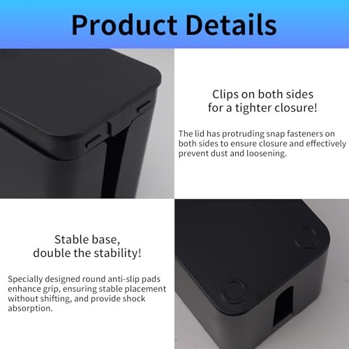 COEWUR Kabelbox Kabelmanagementbox Klein Aufbewahrungsbox für Steckdosenleisten & Adapter Kabelsammler mit Seitlichen Zugängen, Schwarz, Groß (40,5 x 15,3 x 13 cm)
