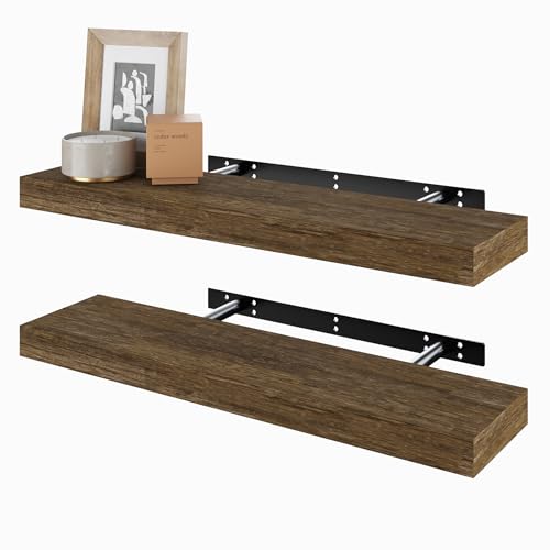 BAMEOS Floating Shelves - 60cm x 15cm, Set of 2, Decorative Wall-Mounted Shelves, Perfect for Bathroom, Kitchen, Living Room, Bedroom Storage