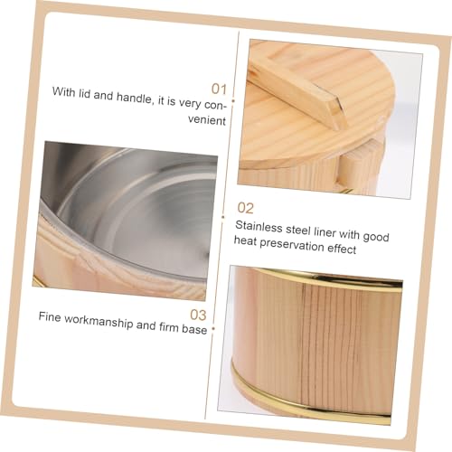 Seau à riz en bois de qualité supérieure et récipient inox de table - 8
