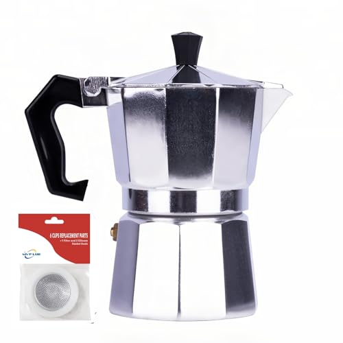 MVPLUE Classic Moka Pot 6 Cup 9 oz，Stovetop Espresso Maker Aluminum Silver，Cuban Coffee Maker，...