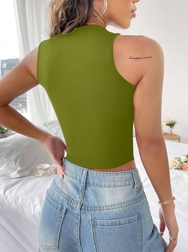 Image of LovelyWholesale Women Sexy Cut Out Crop Tank Tops Crew Neck Summer Sleeveless Top