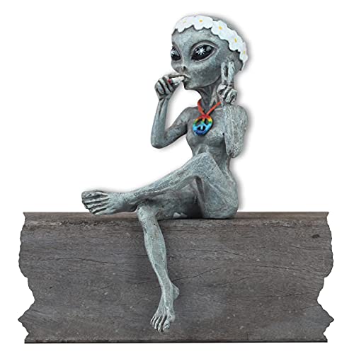 “Hippie And Stoner” Alien Statues Couple Hippie Pot Smoking Marijuana Weed 10 “ H Alien Figurines Shelf Sitters Indoor/Outdoor Funny Home Patio Or Garden Decoration – Set Of 2 (Alien Gray) #TOP6