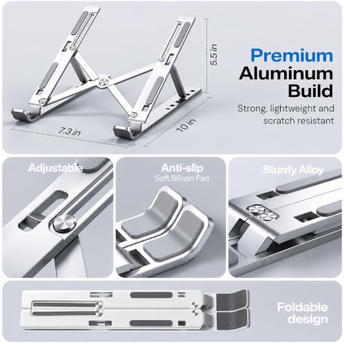 Image of Adjustable Aluminum Laptop Stand, 6-Level Foldable Riser