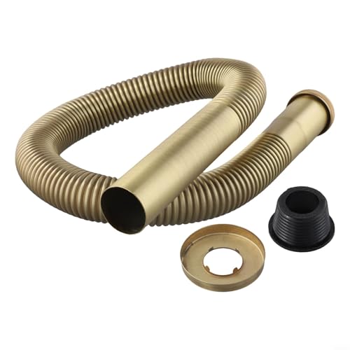 Cushteg Siphon flexible en laiton pour bonde d'évier DN30 compatible avec système de vidage - 32 mm/30 mm - Double tête réglable jusqu'à 80 cm - Tube d'eau en laiton antique pour lavabo de salle de