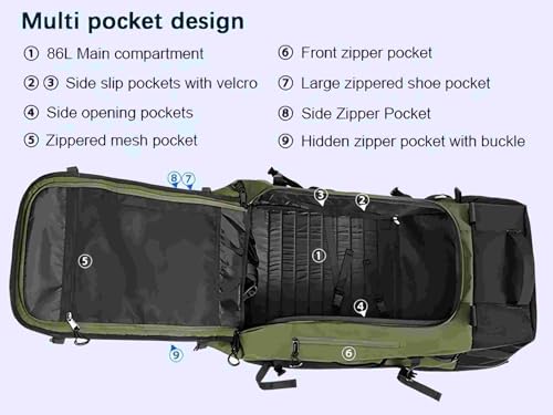29" 86L Foldable Wheeled Duffle Bag, Waterproof Travel Rolling Backpack with Quilted Bottom, Army Green4