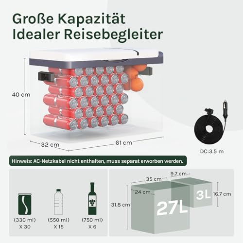 WOLTU Kompressor Kühlbox 30L für Auto und Haushalt, 12V und 230V