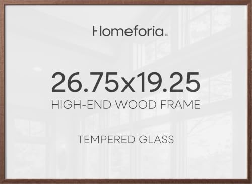 Image of Homeforia 19.25x26.75 Puzzle Frame Brown, High End Dark Oak 19.25 by 26.75 Thin Wood Picture Frame without Mat, 26.75x19.25 Wooden Walnut Puzzle Art Frames for Wall, Tempered Glass, Wall Kit, Set of 1