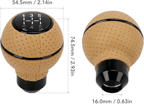 Image of AutoBizarre 5 Speed Aluminum Base Metal Ring Leather Covered Gear Knob Gear Shifter Handle Knob for All Manual Transmission Cars (Black Ring Beige Leather)