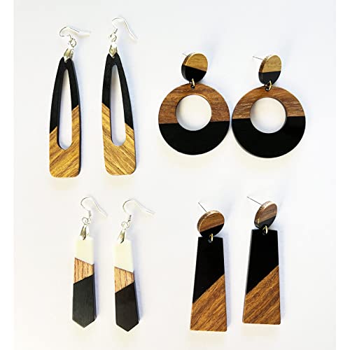 Fiklon Wood Earrings For Women, Wooden Earrings Dangle Black Round Geometric Simple Lightweight Resin Drop Statement Earrings (H-Long Dangle-Black) #TOP5