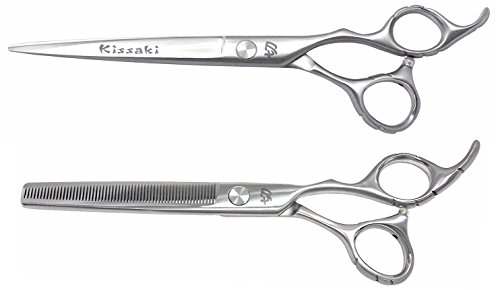 Kissaki Hair Scissors Futasuji 7.0 inches Hair Cutting Shears and Ishizuki 60 Tooth Hair Thinning Shears Matching Set Combo