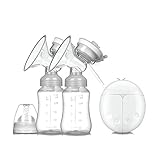 Electric Double Breastpump Portable Milk Saver - Handsfree Silicone Breastfeeding Pump Like a Comfort Massage, Baby Feeding and Breast Care, with USB Charging Cord (White)