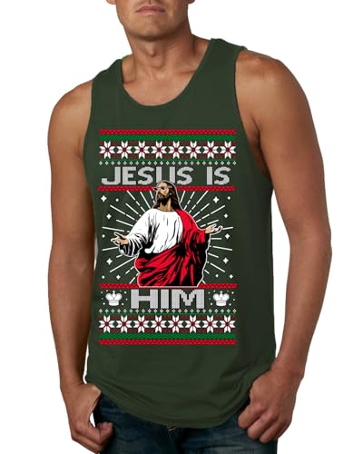 Jesus is Him Funny Gen Z Viral Meme Shades Religious Christ Christian Christianity Brain Rot Joke Slang Ugly Christmas Mens Tank Top, Forest Green, 3X-Large