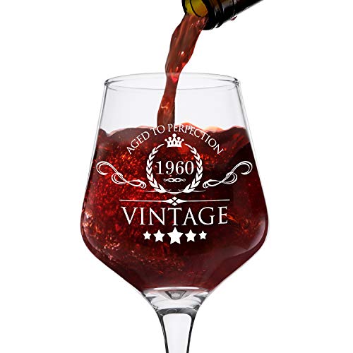 60th Birthday Gifts for Women and Men Wine Glass 1960 - Vintage Funny