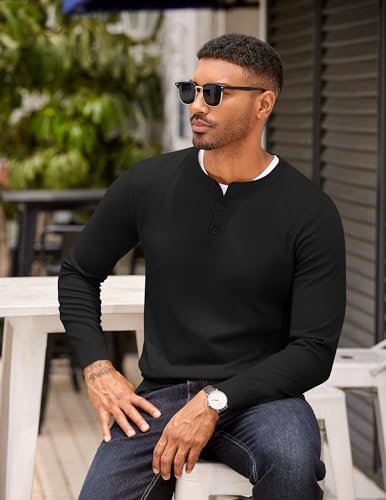 COOFANDY Mens Knit Henley T-Shirts Dress Long Sleeve Sweater Casual Collarless Quarter Button Pullover4