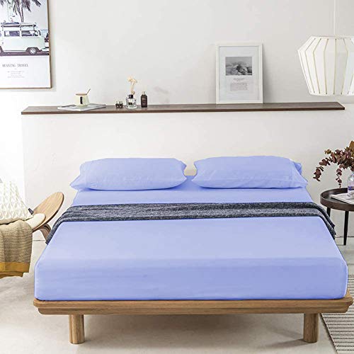 Indian Kingdom 100% Organic Cotton Bedsheet 500-TC Extra Soft Baby Blue Fitted Bedsheet 15