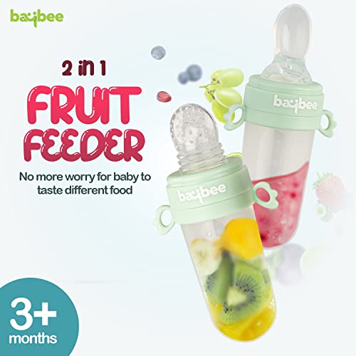Baybee 2 in 1 Silicone Baby Food Feeder & Fruit Nibbler for Babies | Infants Food Feeder with Spoon Squeezy Teethers for Babies | Hygenic & BPA Free Extra Soft teethers for 6 to 12 Months