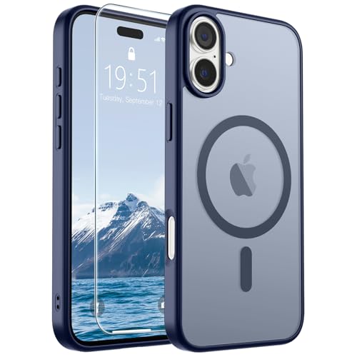 Image of SUPFINE Magnetic for iPhone 16 Plus Case(Compatible with MagSafe) (Military Grade Drop Protection) Slim Translucent Matte Shockproof with Anti-Fingerprint Phone Case,Navy Blue