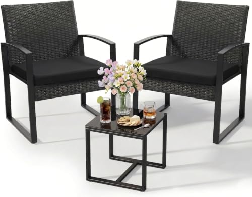 Murago 3-Piece Wicker Patio Bistro Set, Outdoor Conversation Set