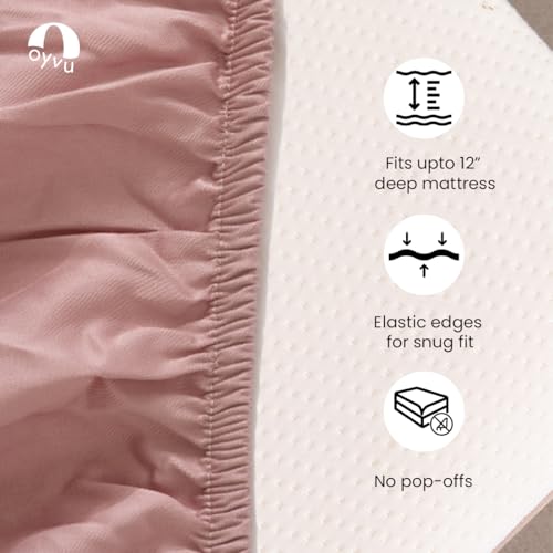 Image of Luxury Fitted Bedsheet | King Size | 300TC | | 100% Tencel| Wood Rose Color | Premium Solid Design | 1 Fitted Bedsheet & 2 Pillow Covers for Bedroom | Size - King, 72 inch X 78 inch x 12 inch inch