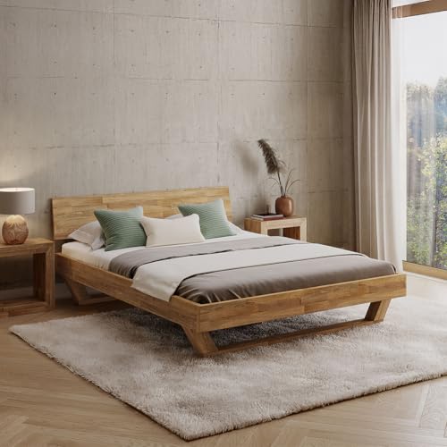 skølm Nornir Massivholzbett 160x200 cm – Bettrahmen aus Massivholz Eiche geölt – hochwertiges Holzbett mit Kufen Bettbeine – Bettgestell mit 1...