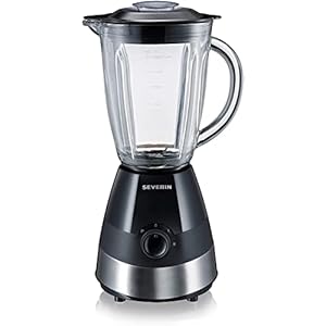 SEVERIN SM 3718 Staande mixer met 1,5 l glazen blender, mixer met 2 standen en pulse-functie, krachtige keukenmixer met roestvrij stalen mes, 550 W, geborsteld roestvrij staal/zwart