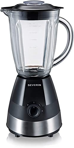 SEVERIN SM 3718 Staande mixer met 1,5 l glazen blender, mixer met 2 standen en pulse-functie, krachtige keukenmixer met roestvrij stalen mes, 550 W, geborsteld roestvrij staal/zwart