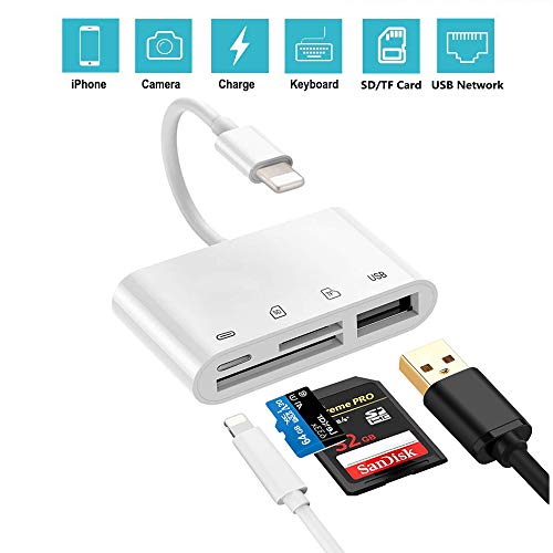 4-in-1 SD/TF Card Reader, USB 2.0 Female OTG Adapter Cable Compatible for iPhone