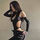 SNOMYRS Sexy Hollow Out Bodysuit Langarm Schwarz Teddy Gothic Party Club Rave Outfit Techwear Festival Jumpsuit
