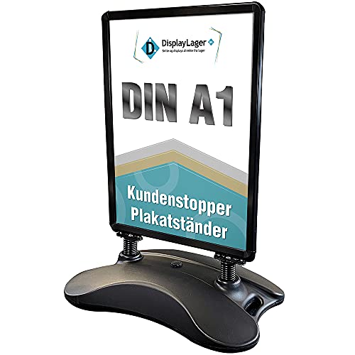DisplayLager, Calidad danesa – Soporte para carteles negro Wind-Sign | para póster DIN A1 594 x 841 mm. Tope resistente a la intemperie para clientes, peso para altas velocidades de viento y ruedas