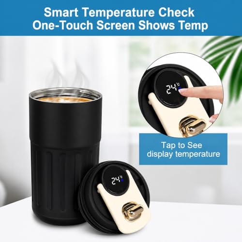 Image of Insulated Coffee Travel Mug with Smart LED Temperature Display - 460ml Vacuum Insulated 316 Stainless Steel Thermos Flask - Leakproof Reusable Tea & Water Bottle for Office, Car & Outdoor