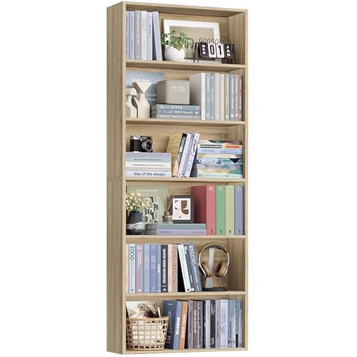 FOTOSOK 6-Tier Open Bookcase and Bookshelf, Freestanding Display Storage Shelves Tall Bookshelf Bookcase for Bedroom, Living Room and Office, Light Oak