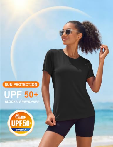 Image of MAGCOMSEN Women's Short Sleeve T-Shirts UPF 50+ Sun Protection Shirts Quick Dry Athletic Running Workout Tops Rash Guard