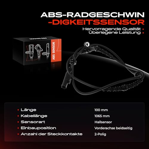 Frankberg 1x ABS Sensor Vorderachse beidseitig Kompatibel mit Ducato Bus 250 290 2.0L-3.0L 2006-2024 Jumper Kasten 2.2L 3.0L 2006-2024 Boxer Kasten 2.2L 3.0L 2006-2024 Replace# 51725099