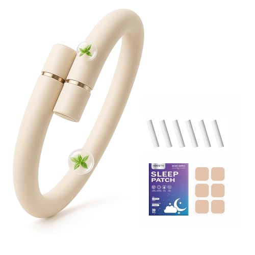 Natural Mosquito Repellent Bracelet with 6 Essential Oil Refills & Sleep Patches – DEET-Free, Long-Lasting Protection up to 180 Days, Waterproof Adjustable Band for Kids & Adults