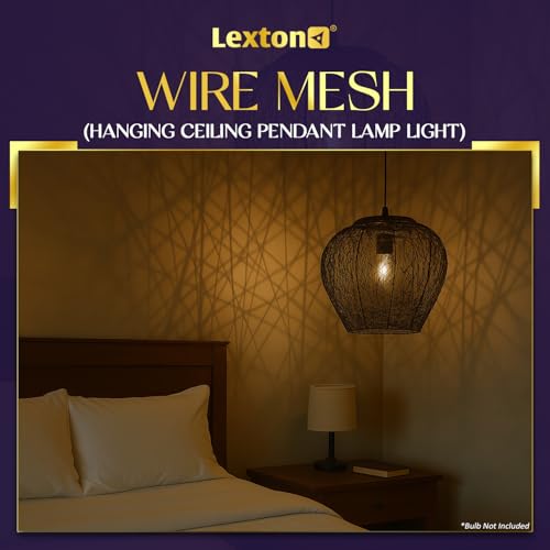 Image of Lexton Wire Mesh Hanging Ceiling Pendant Lamp Light Fixture | Bedroom, Restaurant, Indoor Or Home Decoration (Corded Electric, Black, Pack of 1, Bulb Not Included)