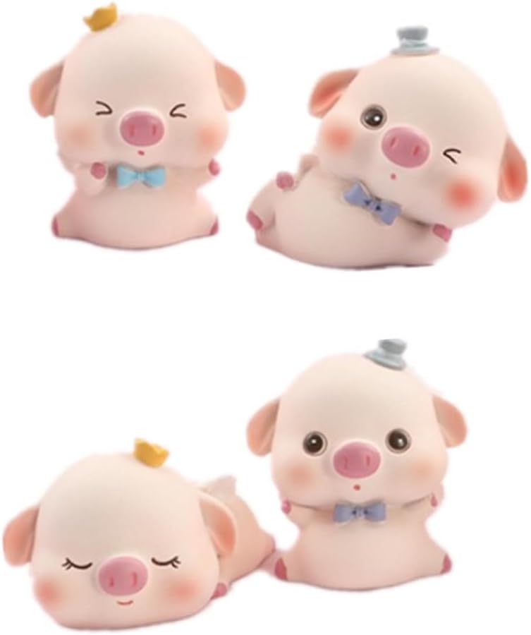 Beaupretty 4pcs Miniature Resin Pig Cake Ornaments Cute Birthday Party Decoration Props for Home Office Car Dashboard Tabletop Display