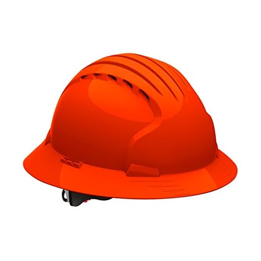 Evolution Deluxe 6161 280-EV6161-10 Full Brim Hard Hat with HDPE Shell, 6-Point Polyester Suspension and Wheel Ratchet Adjustment (VENTED, Bright Orange)
