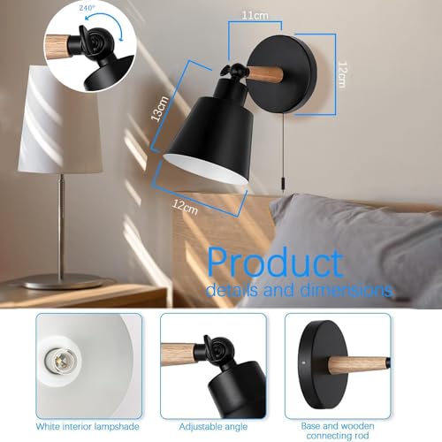 Apliques de pared para interior modernos con interruptor y enchufe E27 giratorios 2
