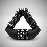 Cadeado com Senha para Capacete de Moto e Bicicleta, Trava de Segurança com Cabo Espiral Retrátil, Preto, 4 Dígitos
