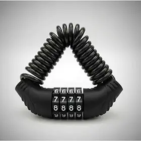 Cadeado com Senha para Capacete de Moto e Bicicleta, Trava de Segurança com Cabo Espiral Retrátil, Preto, 4 Dígitos