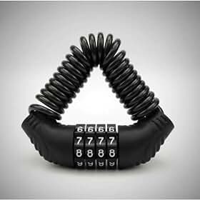 Cadeado com Senha para Capacete de Moto e Bicicleta, Trava de Segurança com Cabo Espiral Retrátil, Preto, 4 Dígitos