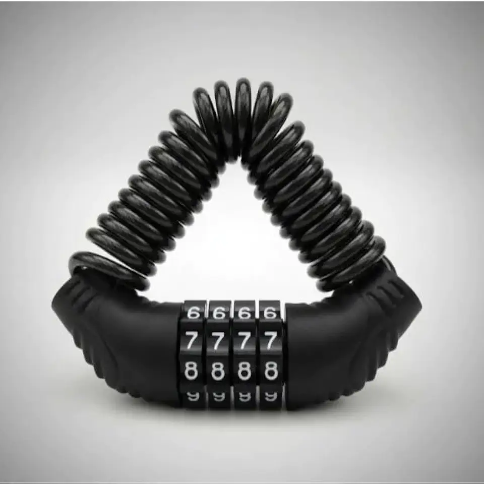Cadeado com Senha para Capacete de Moto e Bicicleta, Trava de Segurança com Cabo Espiral Retrátil, Preto, 4 Dígitos