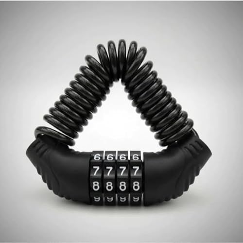 Cadeado com Senha para Capacete de Moto e Bicicleta, Trava de Segurança com Cabo Espiral Retrátil, 4 Dígitos
