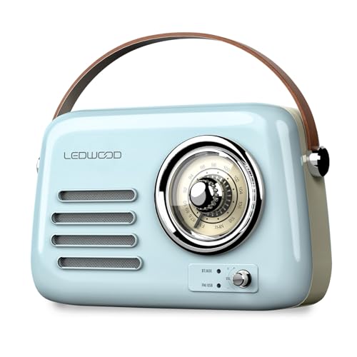 Radio Rétro Portable Ledwood Alma, FM, Bluetooth 5.3 Entrée USB, Puissance 30W - Batterie 3,7V-1500mAh - Retro Vintage - Bleu