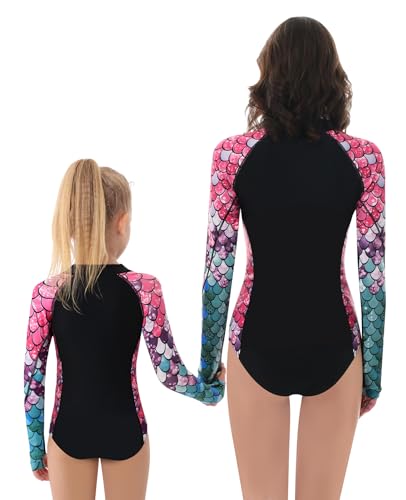 YOLIPULI Maiô feminino e feminino combinando: maiô Rash Guard de uma peça de manga comprida FPS 50+