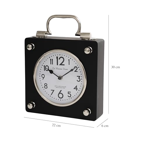 Image of Decor de Maison Brings Handcrafted Cubekeeper Table Clock for KidsRoom, Living Room, Bedroom, Study Table|Classic Non-Ticking Tabletop Battery Operated Analog Desk Clock in Silver (22X6X30cm)