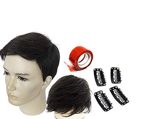 Ekan Human Hair Pre Cut Patch / Wigs Toupee To Easily Attach For Bald Area For Men And Boys Natural Black Brown (Free Wig Tape And 4 Clips) (10*7)
